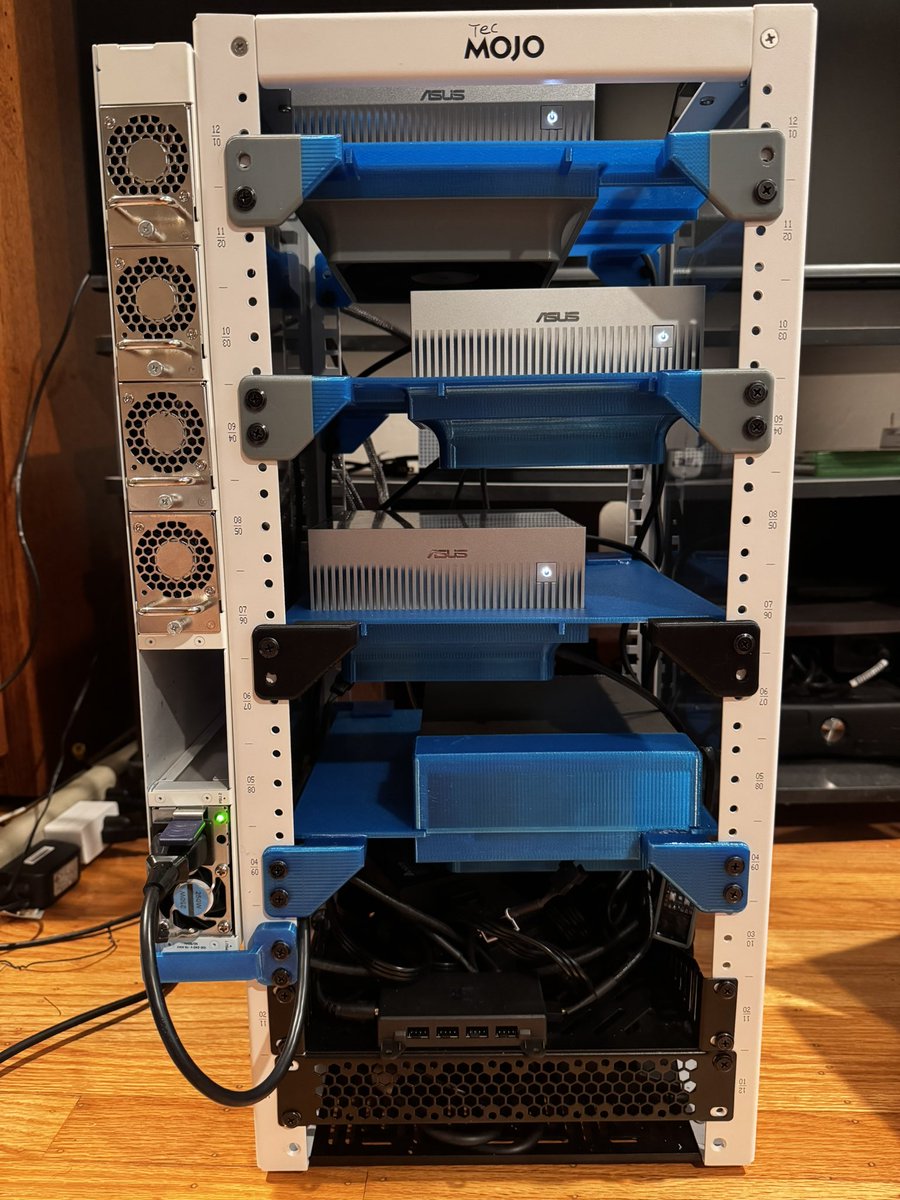 0xHyudryu's tweet photo. 3 Asus GX10, 1 Nvidia DGX spark + Microtik CRS812 switch. Next step is clustering with RTX pro 6000 https://t.co/JbJshfeRXO