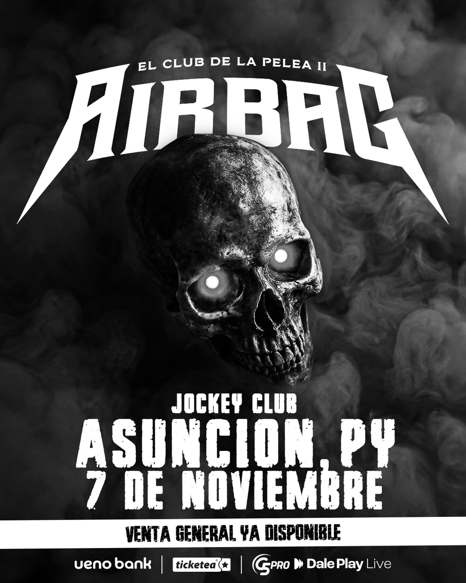 G5pro's tweet photo. ¡𝙑𝙀𝙉𝙏𝘼 𝘿𝙀 𝙀𝙉𝙏𝙍𝘼𝘿𝘼𝙎 𝙔𝘼 𝘿𝙄𝙎𝙋𝙊𝙉𝙄𝘽𝙇𝙀! 💥

¡@AirbagInfo  🎸 vuelve a 🇵🇾 con 𝙀𝙡 𝘾𝙡𝙪𝙗 𝘿𝙚 𝙇𝙖 𝙋𝙚𝙡𝙚𝙖 𝙄𝙄 el próximo 7 de Noviembre en el Jockey Club y 𝙏𝙀𝙉𝙀𝙎 𝙌𝙐𝙀 ��𝙎𝙏𝘼𝙍 𝘼𝙃𝙄́! ❤️‍🔥

CONSEGUÍ YA tus entradas en @TicketeaPy  https://t.co/oeuHU7vZ9E 🎟

Produce: @g5pro y @livedaleplay 🔝