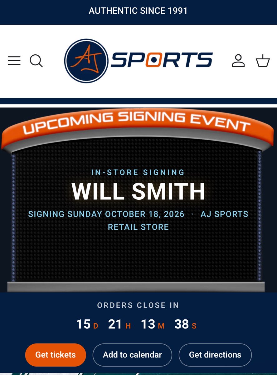 willmackupdates's tweet photo. Will Smith will be doing a public autograph signing on October 18, 2026 at AJ Sports in Toronto,On.

Tickets here: https://t.co/4mDkDiyZRc https://t.co/C3uqiKDMdA
