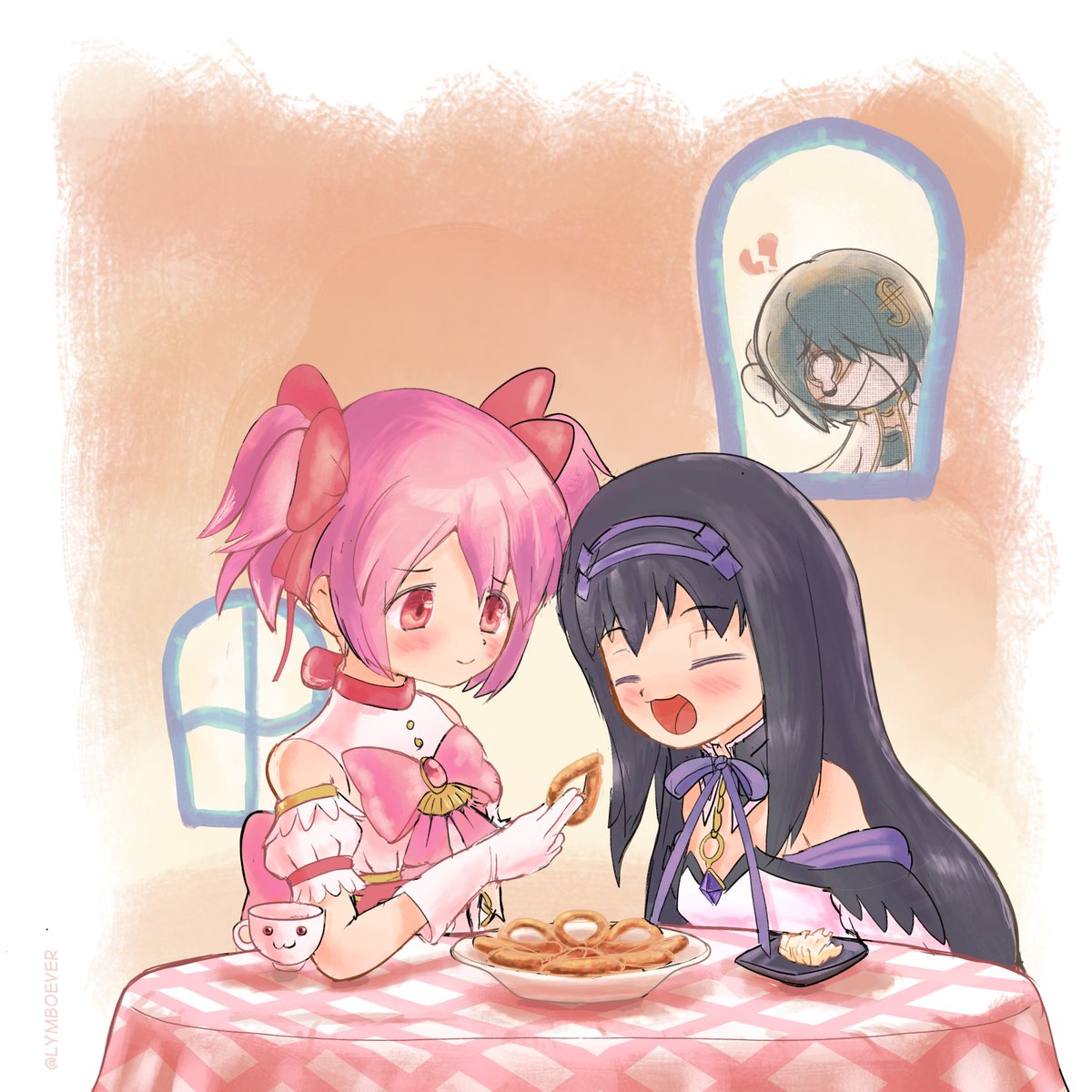 lymboever's tweet photo. Madoka and Homura eating Mandocas #まどかマギカ #ワルプルギスの廻天 #PuellaMagiMadokaMagica https://t.co/Iaub90DBnS
