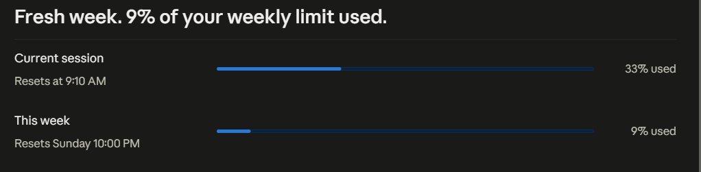 mubi_ai's tweet photo. So how much useage we get on 200$ Claude 20x

Around we started from 0 Usage hourly as well as weekly, it was on opus 5.5 high

Rough math, assuming that 19.1M workflow is most of your usage since the reset:

Weekly: 19.1M ÷ 0.09 ≈ ~210M tokens/week
Session (5-hr window): 19.1M ÷ 0.33 ≈ ~58M tokens/session

One full session ≈ 27% of your week, so you get only ~3.7 maxed sessions per week.