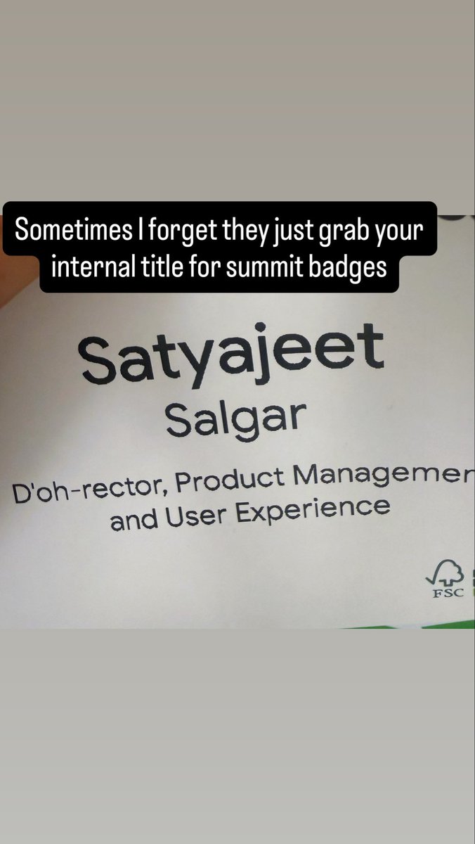 salgar's tweet photo. Showed up for summit, realized they pulled my title from what I’d updated it to internally a few years ago. :-) https://t.co/qDMW98uCwt