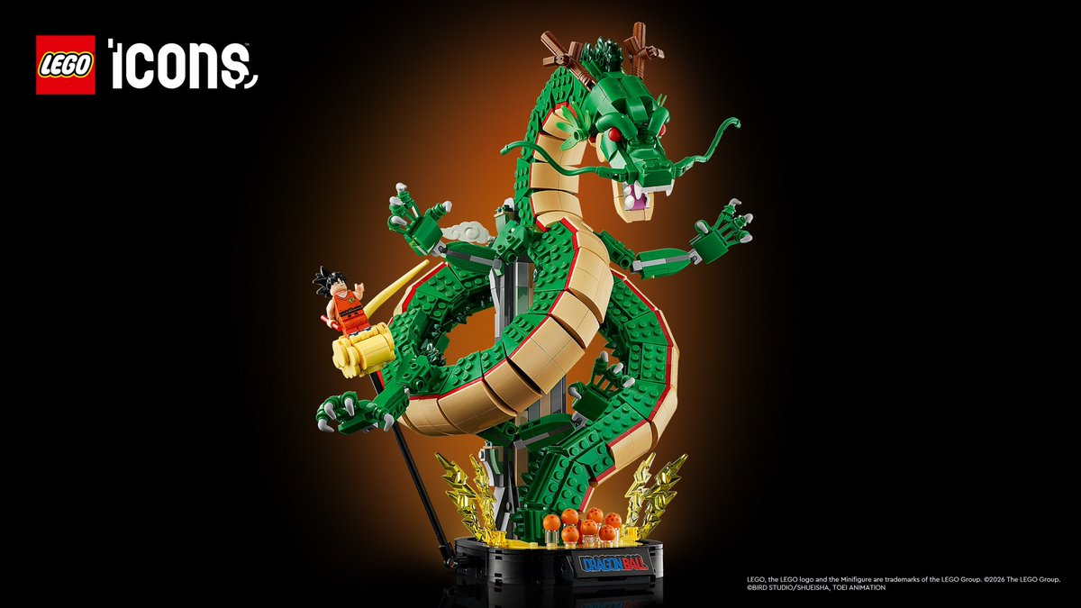 DB_official_jp's tweet photo. レゴ®アイコンシリーズから、「ドラゴンボール 神龍＆孫悟空」が2026年11月4日（水）に発売決定！神龍の雄大かつ荘厳な登場シーンを自宅でも再現しよう！
https://t.co/Uum6CHT1qg
 #dragonball #ドラゴンボール https://t.co/pFUWlHpkPp