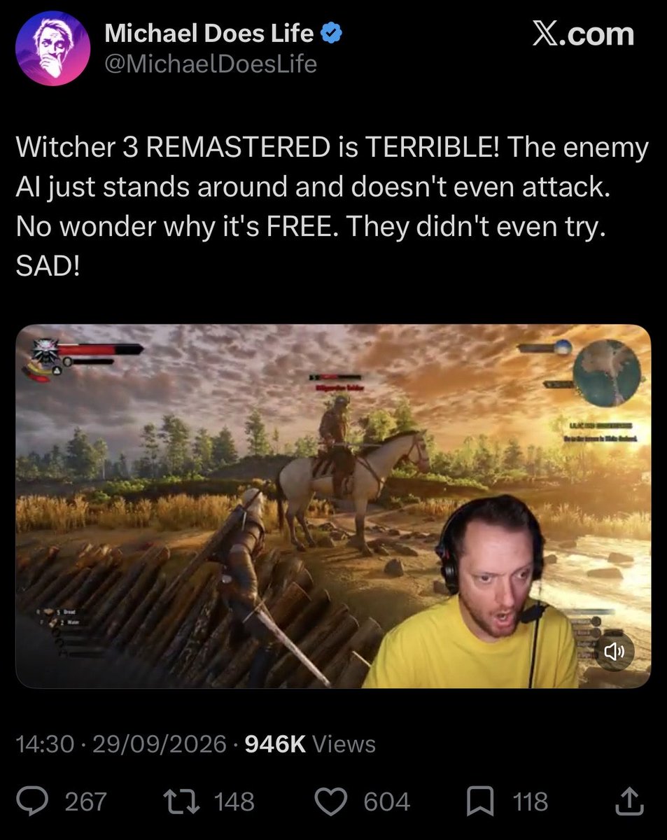 hyxkkimxru's tweet photo. Bro is about to understand that his gimmick is shit bc it’s not gonna work on fucking THE WITCHER 3 bro https://t.co/qyWne8fR9u