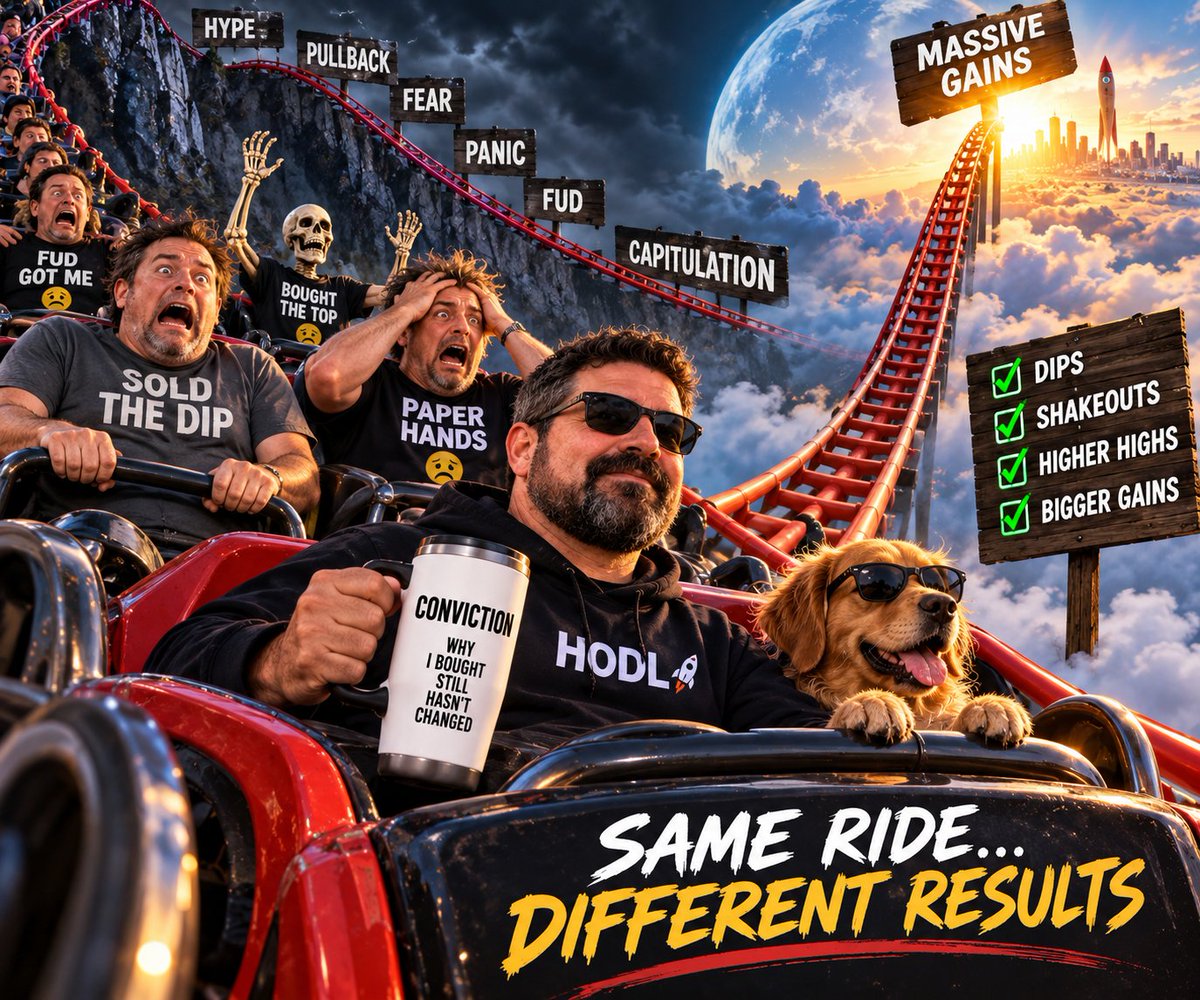 pathwithjohn's tweet photo. Massive dips shake out people who never really had conviction.
If the reason you bought hasn’t changed, why would a red candle alone make you sell?
Look at almost every massive winner in crypto.
📉 Violent pullbacks
📈 Huge rebounds
😰 Fear
🚀 Expansion
The ride was NEVER straight up.
The people who captured the biggest moves usually had to sit through periods where everyone else thought the play was dead.
Conviction doesn’t mean ignoring bad news or marrying a bag.
It means knowing your thesis, watching the fundamentals, and not letting volatility make the decision for you.
Sometimes the difference between a small trade and a massive win is simply surviving the ride.
Know what you own. Know why you own it. 🦺
#Crypto #Conviction #BuildYourOwnPath