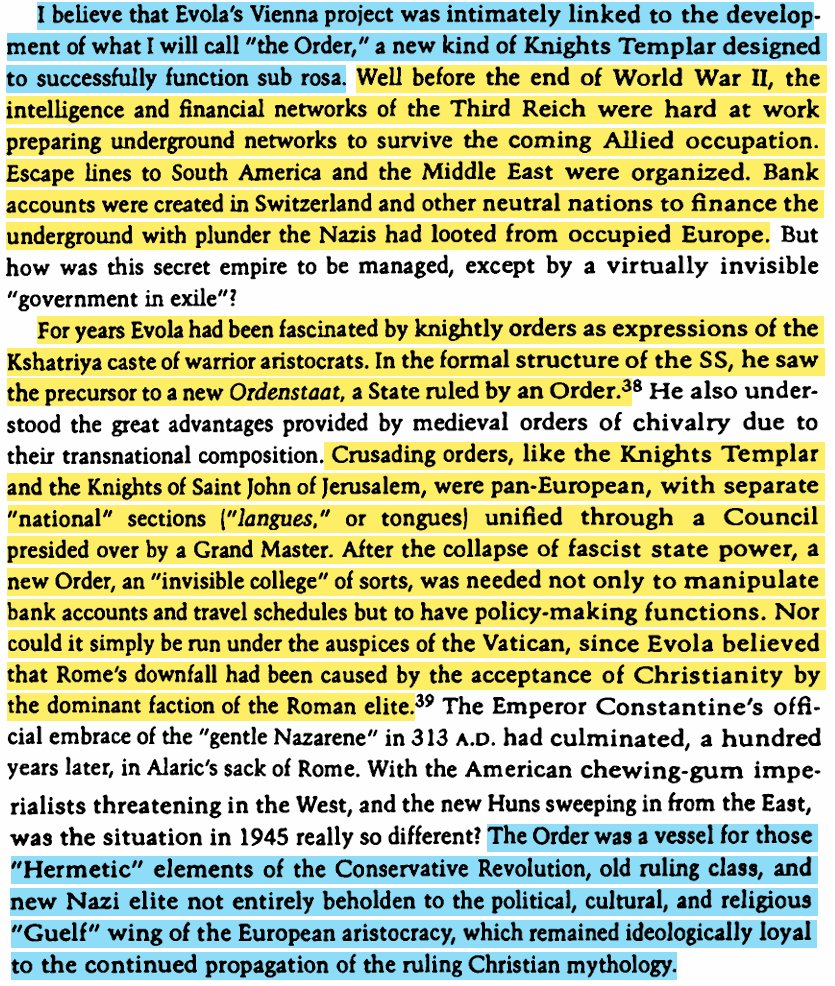 toxictiramisu's tweet photo. Black Order was Julius Evola’s vision of a secret elite modeled on the Knights Templar, preserving an ancient warrior-aristocratic tradition, carried into the postwar CIA via James Angleton (Knight of Malta), &amp; the CIA’s absorption of fαѕcιѕt networks into Gladio's tεrrσrist ops. https://t.co/hHa0MOsY3G
