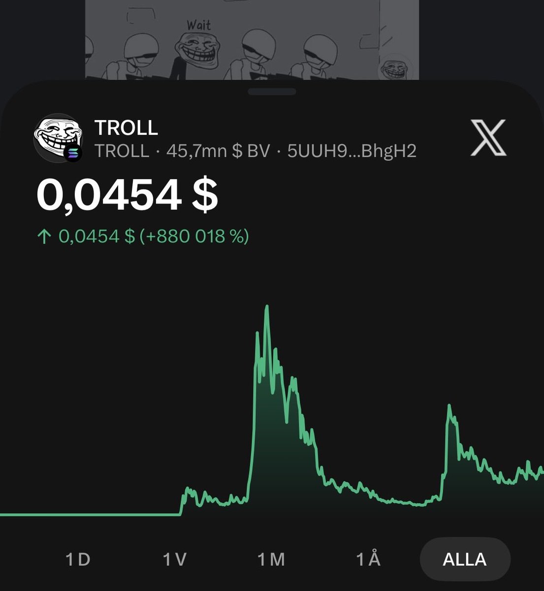 calmchaos111's tweet photo. Troll is the Bitcoin of memes.

Bitcoin was created 17 years ago.
Trollface was created 18 years ago.

The difference?

Bitcoin has spent its entire life tokenized.
Troll has only been onchain for ~1.5 years.

And the irony is Bitcoin itself was one of the greatest trolls ever — a programmer trolling the central financial system.

99% of memes are basically someone trolling or getting trolled.

“Troll.” “Trolled.” “Trolling.”
Still used millions of times across the internet, every single day.

Zoom out on Troll’s chart.

Time changes perspective.

The meme existed before the coin.

Now the coin has time.