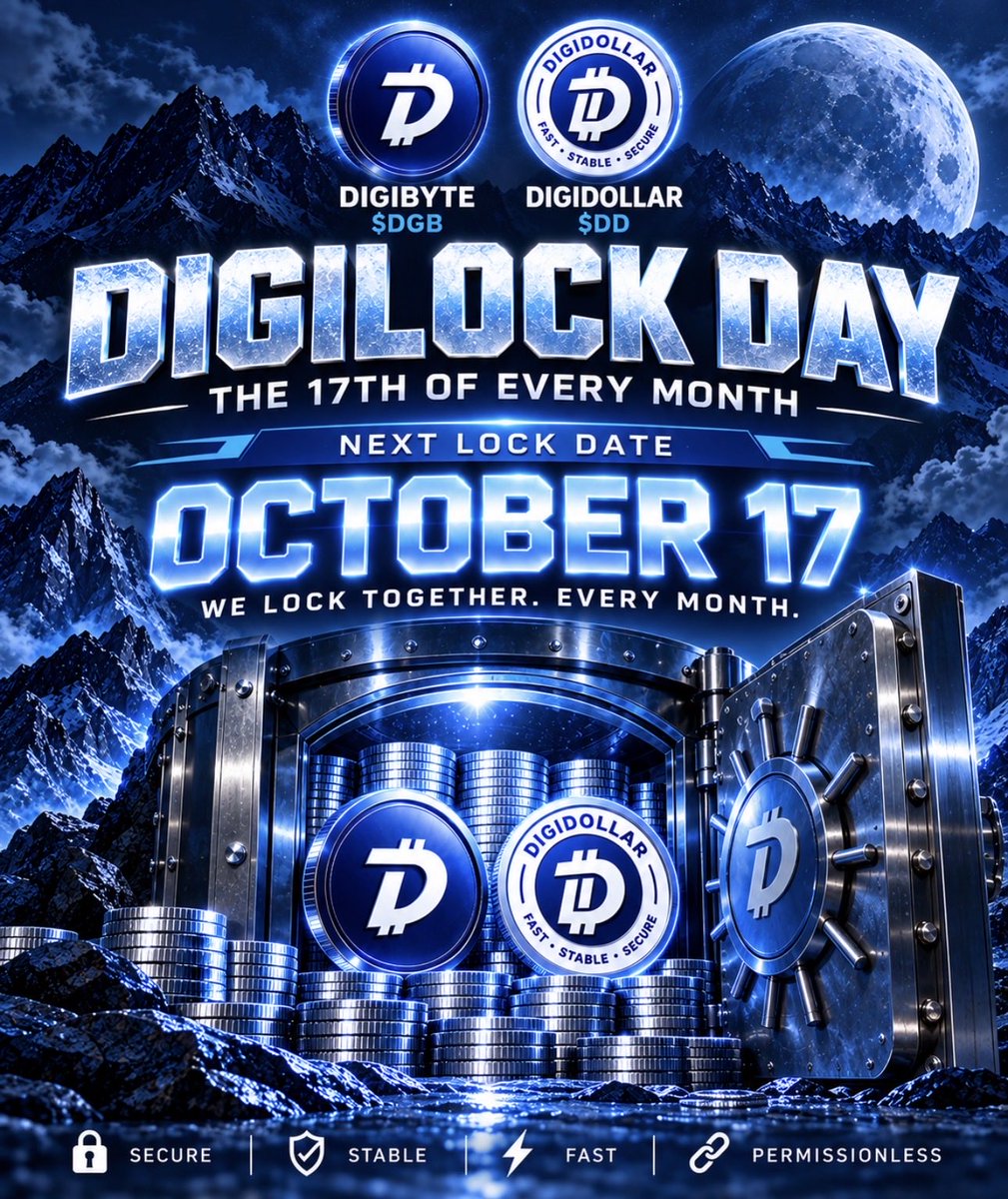 DigiByteWorld's tweet photo. #DigiLockDay is officially becoming a monthly tradition! On the 17th of every month, the DigiByte community comes together to time lock $DGB and mint $DigiDollars. Our next lock is October 17!
If you can join awesome! if you canβt you can always self custody to stay in control! https://t.co/5hRbsBRUUg