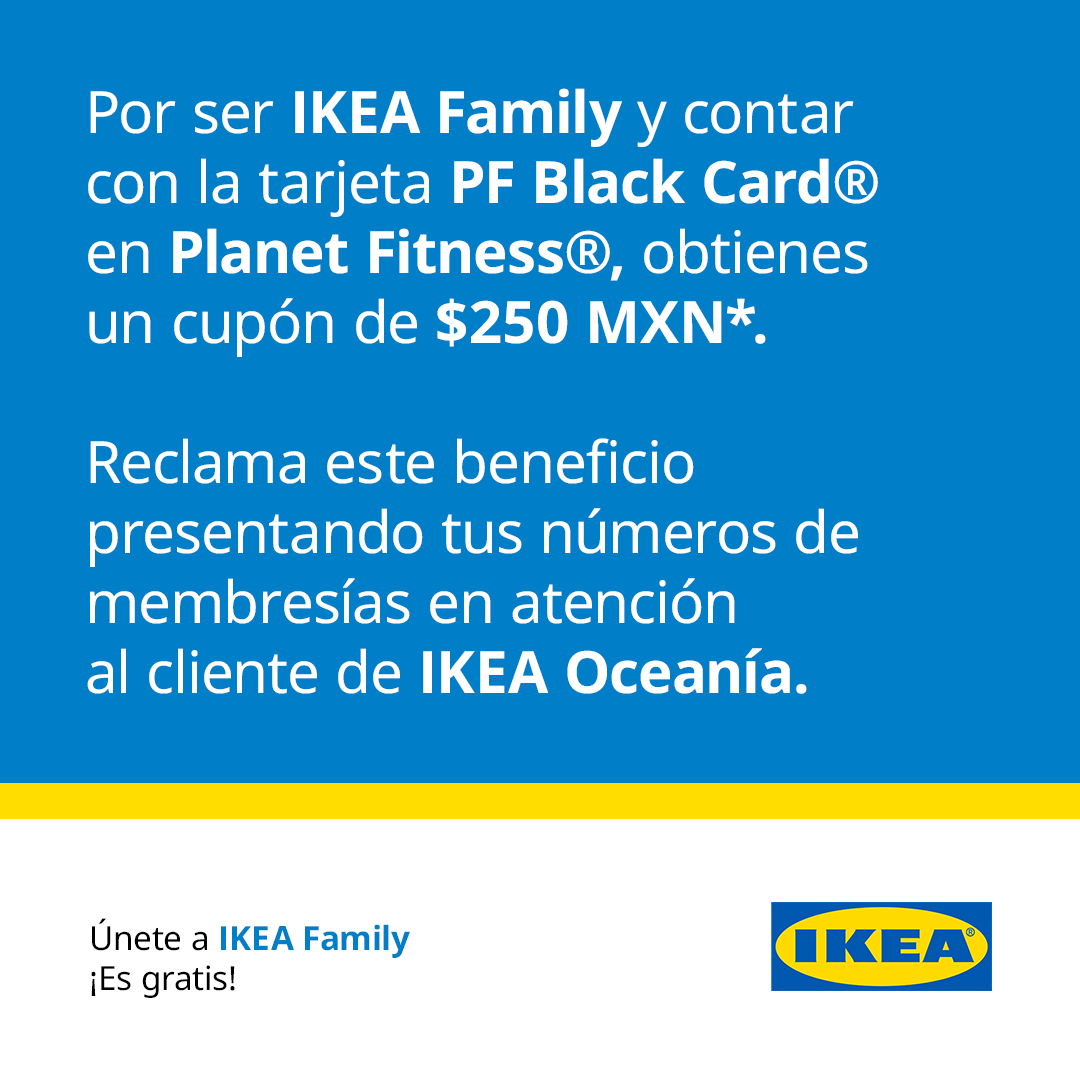 mx_ikea's tweet photo. Tu rutina y tu casa tienen nuevos beneficios. 💪🏠 
Si tienes Black Card de Planet Fitness, recibe un cupón de $250 para muebles y accesorios IKEA. https://t.co/A0kLmoWR9p