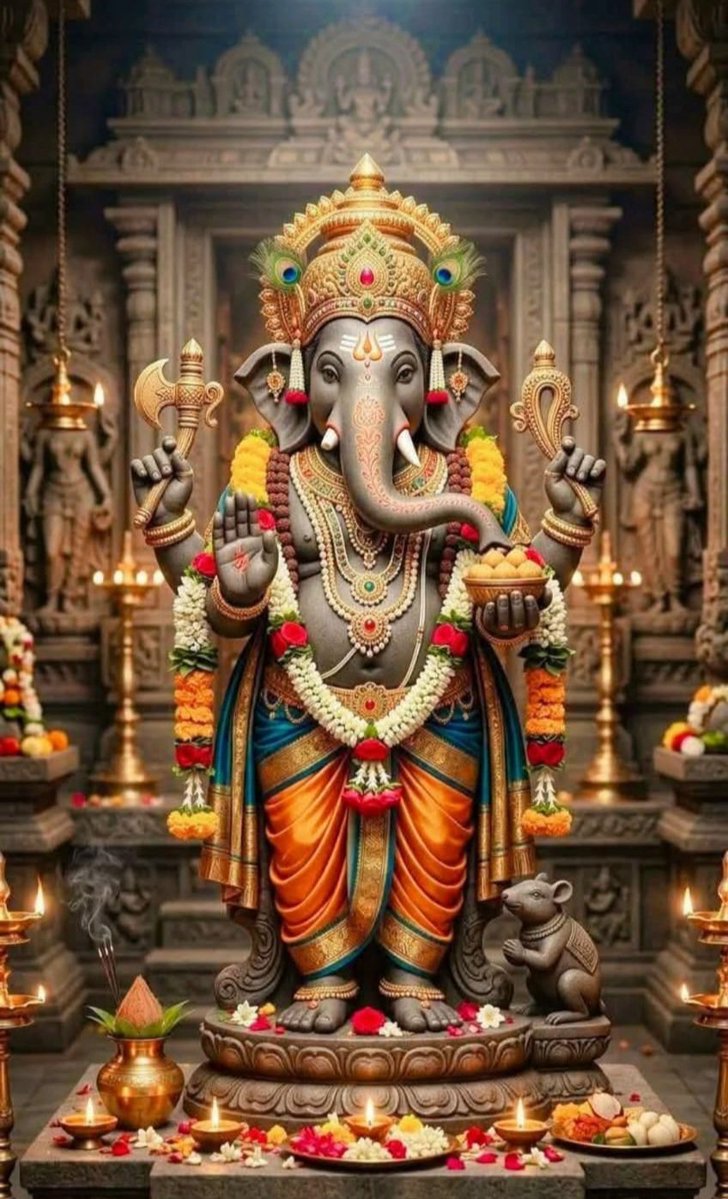 ddbhaiya's tweet photo. 🪷 🌱 🪷 🌱 🪷 🌱 🪷 🌱🪷🌱🪷🌱🪷
  🌱"वक्र तुंड महाकाय, सूर्य कोटि समप्रभ:।🌱
  🌱निर्विघ्नं कुरु मे देव,शुभ कार्येषु सर्वदा॥"🌱 
🪷 🌱 🪷🌱 🪷 🌱 🪷🌱 🪷🌱🪷🌱🪷

श्रीगणेशस्तुती 

वन्दे गजेन्द्रवदनं वामाङ्कारूढवल्लभाश्लिष्टम् ।
कुङ्कुमरागशोणं कुवलयिनीजारकोरकापीडम् ॥ १॥

विघ्नान्धकारमित्रं शङ्करपुत्र�� सरोजदलनेत्रम् ।
सिन्दूरारुणगात्रं सिन्धुरवक्त्रं नमाम्यहोरात्रम् ॥ २॥

गलद्दानगण्डं मिलद्भृङ्गषण्डं
    चलच्चारुशुण्डं जगत्त्राणशौण्डम् ।
लसद्दन्तकाण्डं विपद्भङ्गचण्डं
    शिवप्रेमपिण्डं भजे वक्रतुण्डम् ॥ ३॥

गणेश्वरमुपास्महे गजमुखं कृपासागरं
सुरासुरनमस्कृतं सुरवरं कुमाराग्रजम् ।
सुपाशसृणिमोदकस्फुटितदन्तहस्तोज्ज्वलं
शिवोद्भवमभीष्टदं श्रितततेस्सुसिद्धिप्रदम् ॥ ४॥

विघ्नध्वान्तनिवारणैकतरणिर्विघ्नाटवीहव्यवाट्
विघ्नव्यालकुलप्रमत्तगरुडो विघ्नेभपञ्चाननः ।
विघ्नोत्तुङ्गगिरिप्रभेदनपविर्विघ्नाब्धिकुंभोद्भवः
विघ्नाघौघघनप्रचण्डपवनो विघ्नेश्वरः पातु नः ॥ ५॥
❣️
🪷❤️🪷❤️🪷💙🪷🩵🪷❤️
🪷🧡🪷🩶🪷🤍🪷💛🪷
🙏🙏
ॐ श्री गणेशाय ��मः 
ॐ श्रीं ह्रीं क्लीं ग्लौं गं गणपतये ऋद्धि सिद्धि सहिताय शुभ लाभ प्रदाय नमः॥
जय माता दी
ब्रह्मा विष्णुश्च रुद्रश्च प्रजासृष्टि-विदायकाः।
नमो रुद्राय शर्वाय त्रिदेवाय नमो नमः॥
हर हर महादेव 
🌱🪷🙏🙏