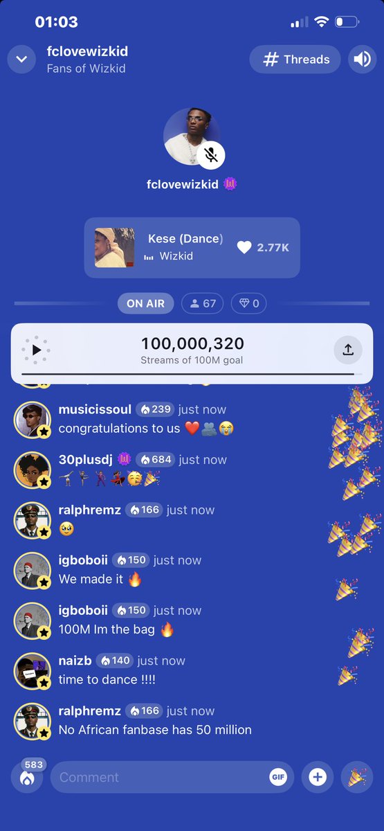 WizStatz's tweet photo. NEWS 🗞️ — WIZKID FC becomes the first ever African Fanbase to reach 100 Million Streams on Stationhead! Congratulations 🥂 https://t.co/PubobWzTrQ