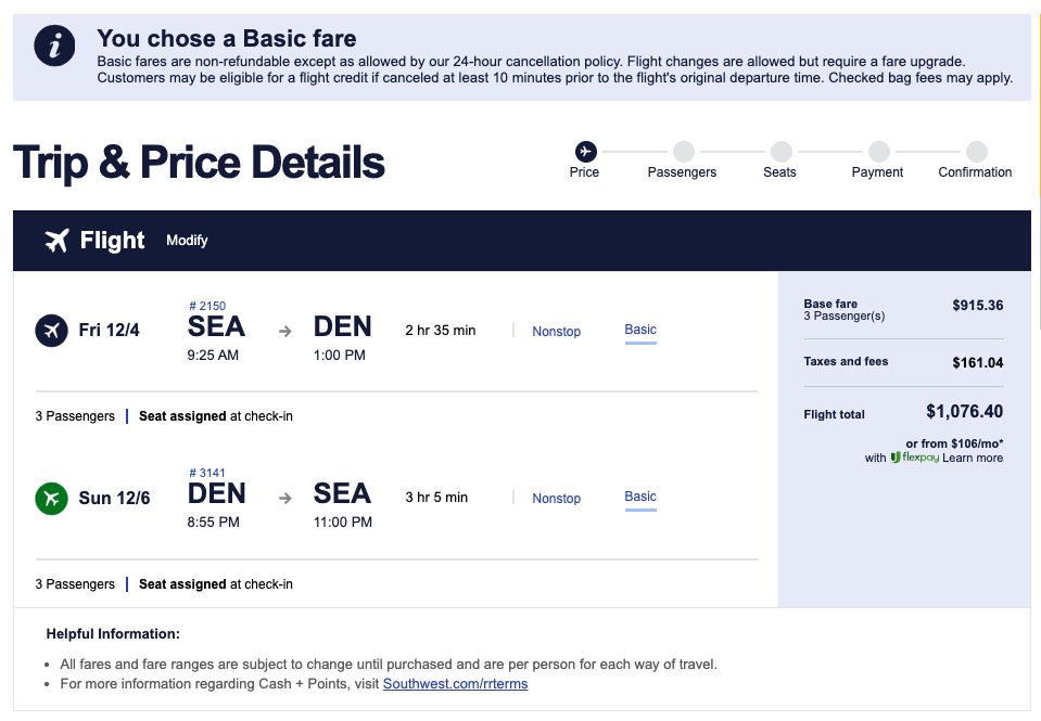 jsutter76's tweet photo. So which is it @Expedia @SouthwestAir? Why does a $1,076 trip suddenly cost $2,000+ because I’m trying to use $969.87 in credits Expedia already holds? Please show me IN WRITING where this fare restriction is disclosed. Screenshots attached. https://t.co/sF4rKlPnzL