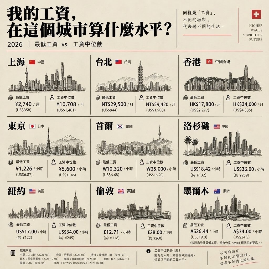 wusowei_'s tweet photo. 看著這張薪資圖，想到《瓦爾登湖》的作者梭羅。

他在瓦爾登湖畔的小木屋裡，曾算過一筆帳：

按照他的生活方式，一年只需要工作幾個星期，就可以換來一整年的基本生活。

剩下的時間，他用來閱讀、思考、散步......

可如今的人們，總在不停地：

work, work, work.

從最低工資，到中位數工資，再到更高的收入。

不停地工作，是為了賺更多的錢，

賺更多的錢，是為了維持一種需要賺更多錢才能維持的生活。

於是，生活陷入了死循環：

不停地努力賺錢，

想要的生活，卻離得越來越遠。