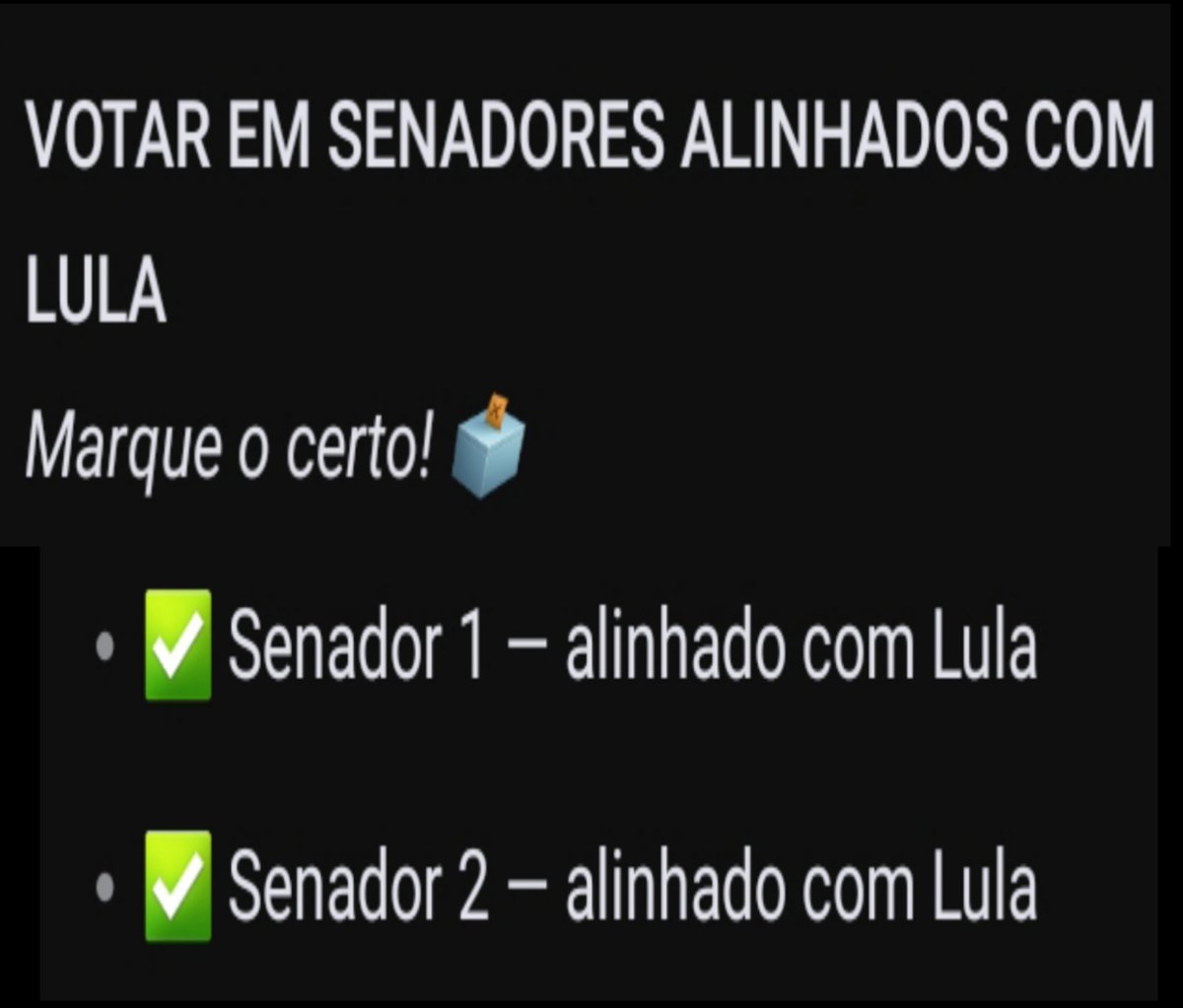 anegomes111's tweet photo. @ErikakHilton @simonetebetbr Votem em senadores que tem condições de vencer a extrema direita não desperdice seu voto, não temos segundo turno para senador https://t.co/Jl8fldo1Fv