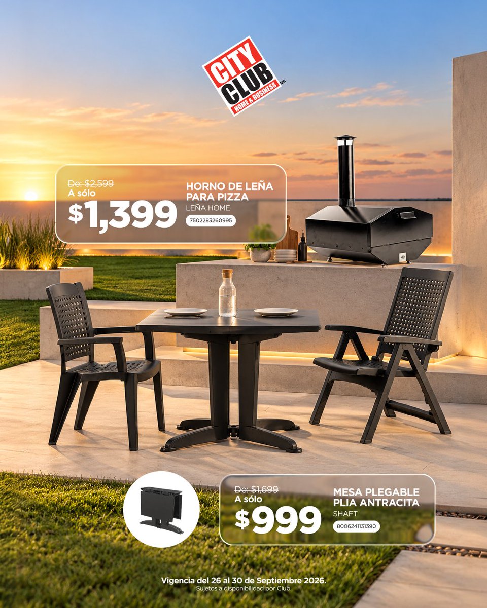CityClubmx's tweet photo. ¡Última oportunidad para llevarte lo mejor de muebles de patio, jardineria y accesorios de asado! 🪴 Ven y aprovecha hasta 50% de descuento en códigos seleccionados del 26 al 30 de septiembre. 🌱🤩

¡Te esperamos!  🛒

#CityClub #Promociones #Mueblesdepatio  #Clubdeprecios #Jardinería