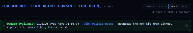 mimmo_the_root's tweet photo. DREAM BOT TEAM CONSOLE FOR UEFN - update 1.80.0

Control UEFN directly from Claude Code via MCP

Download it for FREE. support with like, follow, repost #AI #UEFN @FNCreate 

https://t.co/VEhVMJckP7 https://t.co/wYZ15AZUm6