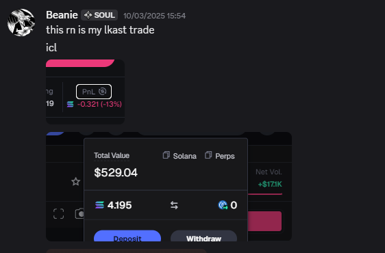 BeanzzSOL's tweet photo. Y'all ever look back to where you started n think holy shit you really did it? Lil corny ik but i was really one decision away from never touching trading again, i know everyone says this but never stop clicking, i deadass fullported griffain with my last 1 sol at 100 mil 😭 https://t.co/lMM7PhYNGO