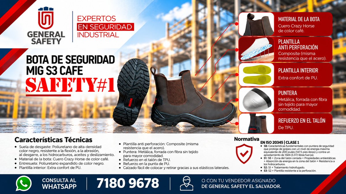 GeneralSafetyES's tweet photo. ¿Necesitas botas de seguridad? General Safety tiene lo que necesitas para cada situación. Pide las especificaciones al whatsapp 7180 9678 o con tu vendedor asignado de General Safety El Salvador. https://t.co/WyXEmiXhcF