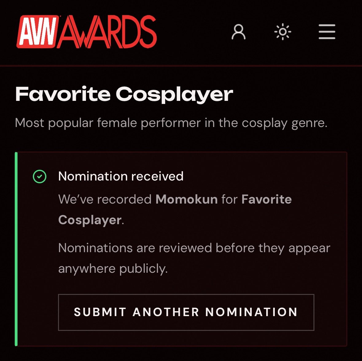 JamesHowIettJr's tweet photo. I just nominated @peachygirlmomo in the Favorite Cosplayer category for the @avnawards, and you can do it too: https://t.co/cRdqHZNtzc https://t.co/5gi3xQURPO