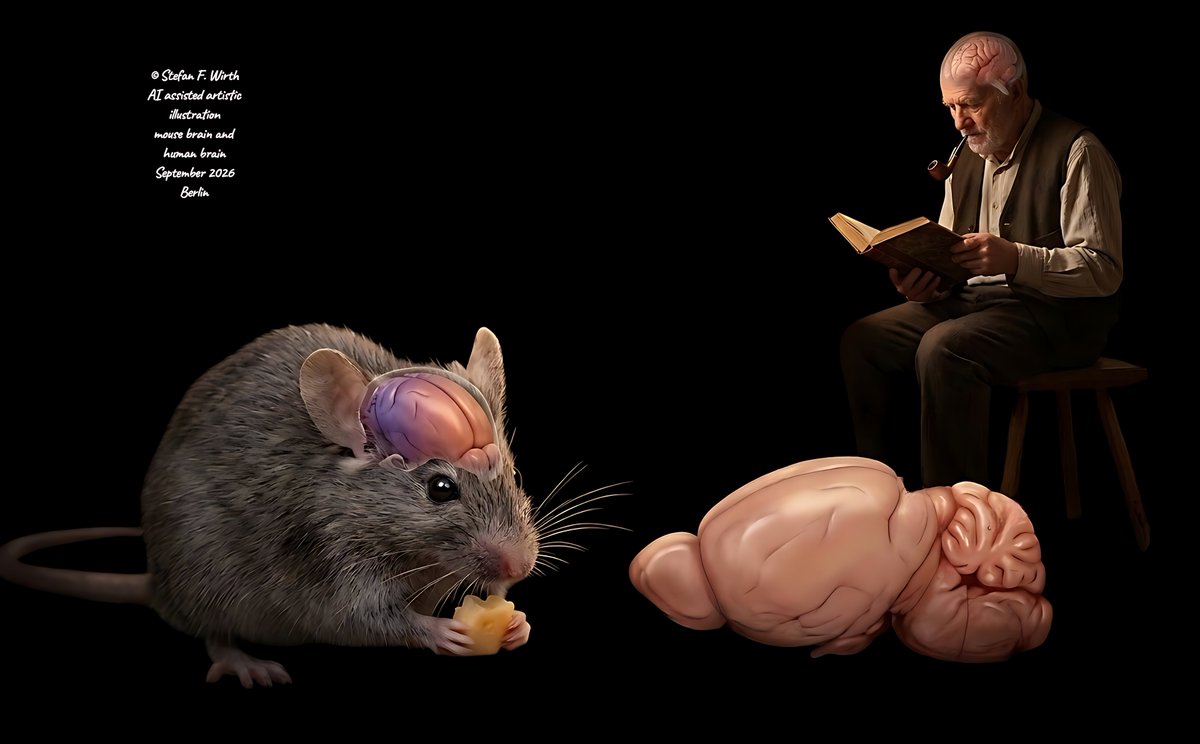 wirthstef's tweet photo. This #sciencewriting #article explores #organoids and them remaining functional when #implanted into #mousebrains.
What distinguishes an organoid from a standard cell culture in a Petri dish? And how does an organoid differ from a real organ? To be #classified as an organoid, the structure must be #threedimensional and composed of various #celltypes that #communicate with one another. The #tissue must utilize specific cell-to-cell communication pathways that correspond to the function of the #organ it replicates.
How are organoids produced? In the case of human organoids, they are derived from human cells obtained from donors. These cells are subsequently reprogrammed into a state of #pluripotency. Because they grow in non-adherent vessels, they cannot arrange themselves two-dimensionally along the vessel walls; instead, they are forced to connect with one another in three dimensions. Organoids lack blood vessels. To ensure that all cells receive sufficient #nutrients and #oxygen, the organoids must be kept small and kept in constant motion; this ensures a consistent supply to individual cells via the diffusion of nutrients and oxygen through the tissue.
To determine which type of organoid develops from the stem cells, the cells are exposed to #biochemicalconditions that block all developmental pathways other than that of the desired organ.
#Brainorganoids derived from human stem cells are of particular interest to the scientific community because these "#minibrains" are highly sophisticated structures characterized by complex #neurologicalconnections. Human brain organoids are capable of #learning and #solvingtasks. The field known as #brainorganoidcomputing (often referred to as #biocomputing or #organoidintelligence) integrates #biology, #electronics, and #computerscience. For example, researchers have already trained flat 2D networks of brain cells (#DishBrain), as well as newer #3DBrainoware systems, to solve simple #tasks. The 2D networks were able to dynamically adjust the movements of the paddle in the #videogame #Pong using electrical feedback, while the 3D Bainoware systems (organoids) solved more complex #mathematical and processing tasks. While the concept of biocomputing may sound futuristic, it has actually reached a remarkably advanced stage of development.
Are human brain organoids merely research models, useful at best for biocomputing, or are they also suitable for transplantation and capable of integrating with a living brain to perform specific tasks within it?
K. Kaganovsky et al. (2026) addressed this very question by transplanting sections of a #humanbrainorganoid into the brains of #mice that had previously undergone the removal of corresponding brain regions. The experiment was successful: neurons from the human organoid graft connected with the mouse brain's nerve cells and assumed functional roles, whereby the transplant became #synapticallyintegrated with the mouse's #sensorynetworks.The #study also raises #ethicalquestions regarding future boundaries in the creation of #humananimalhybrids.
© #StefanFWirth, September 2026, Berlin
Please support my science writing: ko-fi 👇 link in my first comment
Reference:
K. Kaganovsky et al. (2026):
DOI: 10.1038/s41586-026-11032-2 👇 link in my first comment
#Illustrations:
© Stefan F. Wirth; AI-assisted illustrations based on my hand-drawn sketches, manually edited; September 2026, Berlin.
1)–3) Artistic illustration of a house mouse and a human with their brains; morphology of an isolated mouse brain.
#Figure:
Transplantation of human #corticalorganoids into the #apallialmouse. d, Increase in graft volume from 2 to 3 months post-transplantation. n = 14 mice; 8119-1 and 0524-1 cell lines; each dot represents a single mouse and each line connects the same mouse across timepoints).
by authors K. Kaganovsky et al. (2026), licensed under creative commons NonCommercial-NoDerivatives 4.0 International License, 👇 link in my first answer