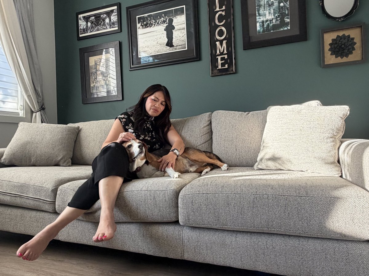 SerenaCMah's tweet photo. Whenever things get crunchy, I try to #diy this time my partner painted and he insisted I chill. What do you think of the new colour? Sweet Gus approves and his superpower of bringing cortisol levels down didn’t disappoint #rest #mentalhealth @beaglefacts @TweeetsOfDogs https://t.co/M11aNqPQcu
