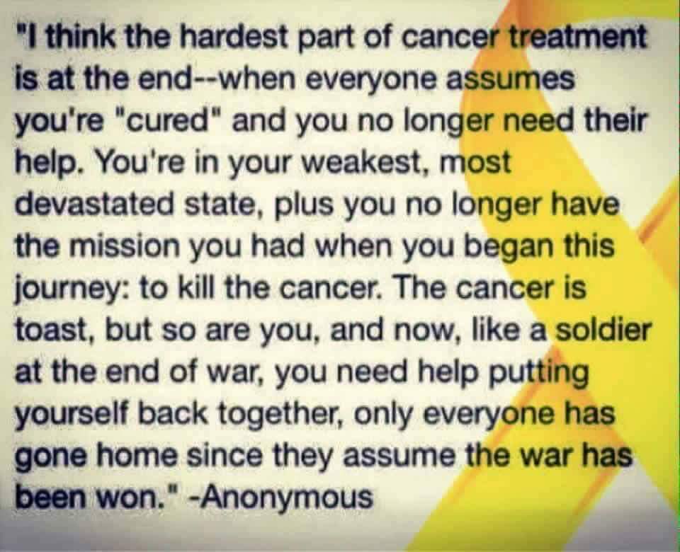 HappyQuailPress's tweet photo. Day 29🎗️
#ChildhoodCancerAwarenessMonth 

Ring the bell 🔔 
Treatment is done!

But it’s nowhere near “over.”

The fatigue drags on.
The calls and cards fade.
The search for normalcy intensifies. 

Hug a survivor.💛
They need it more than ever.💛 https://t.co/bHT8V453QD