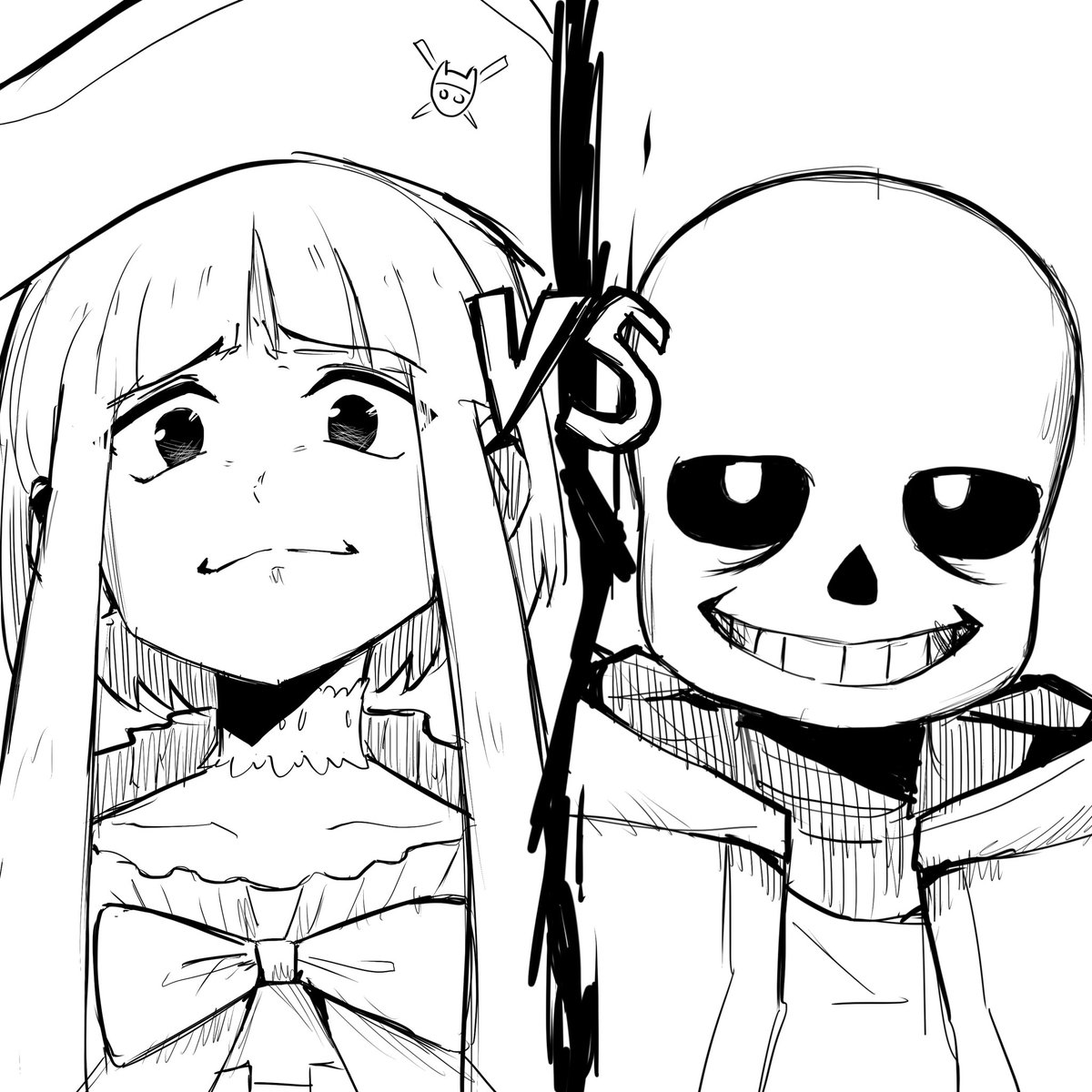 Ukatpo's tweet photo. Sans Undertale VS Furudo Erika in a Pirate Hat https://t.co/wL7XEgh7eg