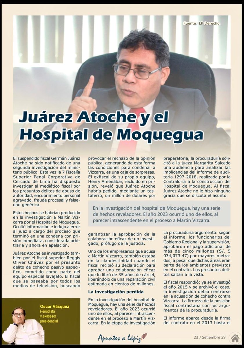 MartinVizcarraC's tweet photo. " Una nueva perla de Juárez Atoche, el cuestionado y ahora suspendido fiscal que sustentó una falsa acusación en mi contra.
Lean y saquen ustedes sus propias conclusiones." https://t.co/9XC1hfvbf6
