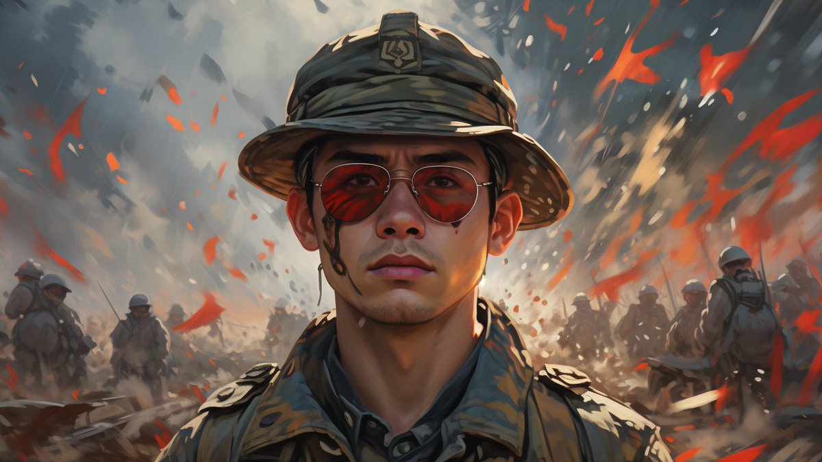 ericjl0324's tweet photo. A bold warrior with a fierce, disdainful glare faces down the enemy troops, exuding an aura of unshakable confidence and victory. https://t.co/9YHbog93fj