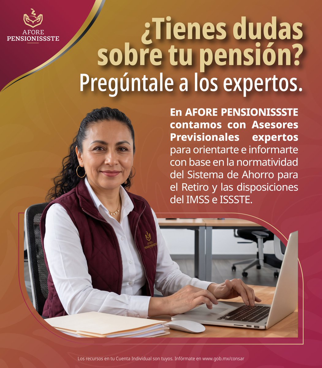 PENSIONISSSTE_'s tweet photo. 📢 Tu retiro merece respuestas claras, no suposiciones.

💚 En AFORE PENSIONISSSTE te orientamos con información clara y conforme a la normatividad aplicable.

👉 Acércate a nosotros y resuelve tus dudas sobre tu Cuenta Individual y tu retiro.

#AFOREPENSIONISSSTE #YoTeExplico #AhorroParaElRetiro #Pensión #IMSS #ISSSTE