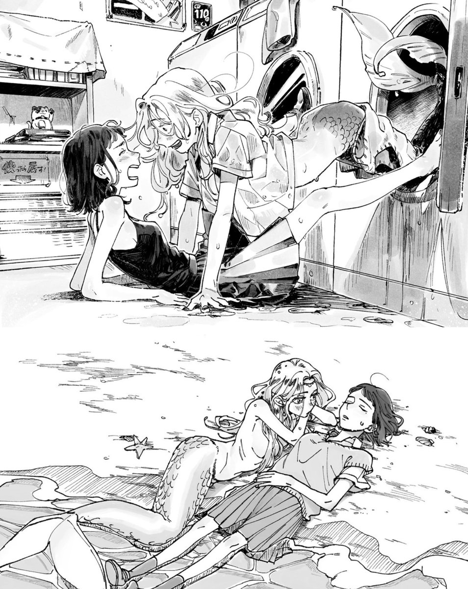 sapphicslike's tweet photo. yuri mermaid illustration of sumiko arai the creator of 'the guy she was interested in wasn't a guy at all' gl https://t.co/yW1t5e3UQk