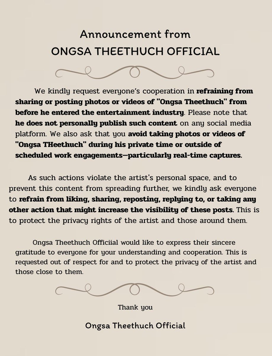 Ongsafanclub_'s tweet photo. 📢 ประกาศแจ้งจากทาง Ongsa Theethuch Official เรื่องการโพสต์เผยแพร่รูปภาพหรือคลิปวิดีโอที่เกี่ยวข้องกับ “องศา ธีธัช”

#ongsacelcius 
#ongsatheethuch
#องศา #องศาธีธัช 
#ongsatheethuchofficial https://t.co/yrM4OhLS8a