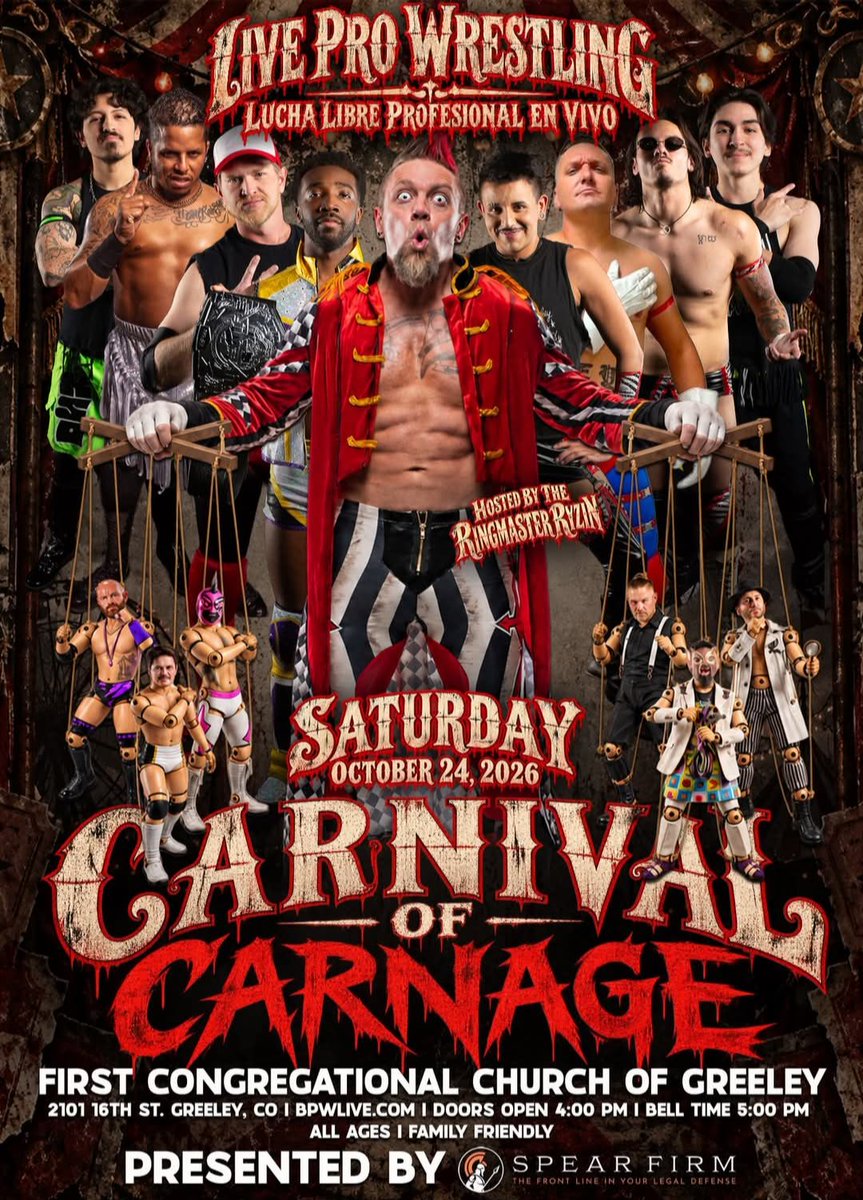 RefereeBennyG's tweet photo. Y'all thought September was action packed? You ain't seen nothing yet! Don't miss when #FUNWrestling presents #FurtherIntoTheFUNknown on Oct 16th followed by #HillsideOfHorrors presented by @OfficialCWC719 &amp; @CSW80922 on the 17th &amp; @officialbpwlive #CarnivalOfCarnage on the 24th! https://t.co/gn2FDgmxC1