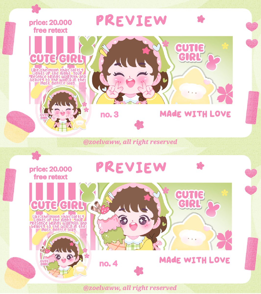 zoelvaww's tweet photo. help rt, thanks! 🩷

haii aku ada 14 ready stok layout chibi gemas harganya hanya 20.000/ea (free retext ) layout nya avail bundle wabis. yuk di take layout nya 💗 

layout x only: 20k/ea
layout wabis only: 18k/ea
bundle wabis: 38k/ea
#zonauang https://t.co/miHoFCcft5