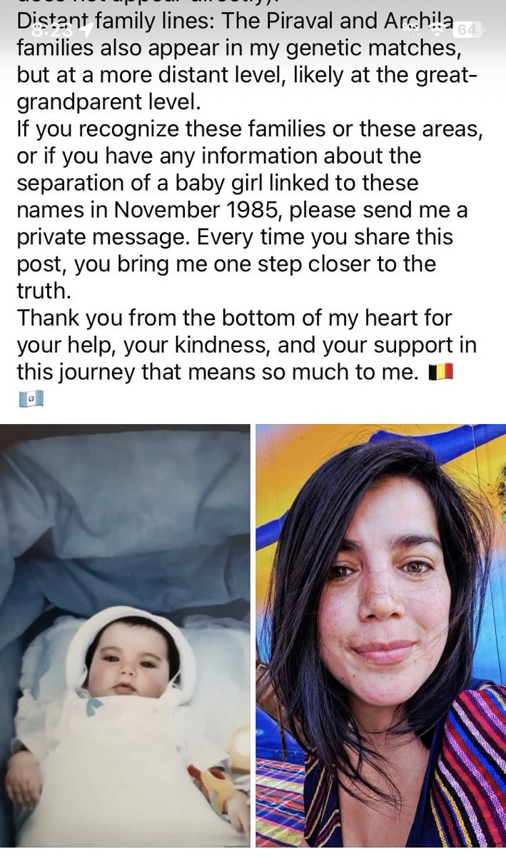 comoasivos's tweet photo. Ayudémosla‼️👇🏼

Alison Ana Lorena Poilvache está buscando a su familia biológica en Guatemala. Su adopción fue parte del tráfico de niños en los 80s. Fue adoptada en Bélgica. https://t.co/tanG6UigU0