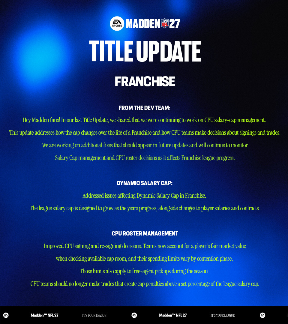 Madden NFL 27 Title Update Announced