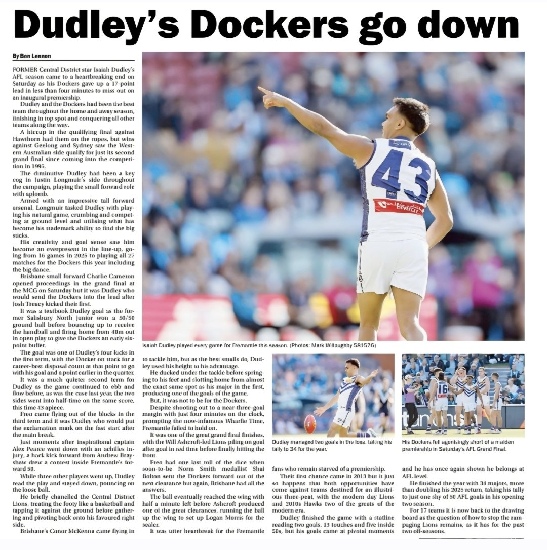 bulldogbyteslea's tweet photo. Dudley's Dockers Go Down

Ben Lennon

📸 Mark Willoughby

Credit: Bunyip Newspaper @BunyipNewspaper

Edition: Wednesday, 30th September, 2026 https://t.co/IQCMIBC1Bz