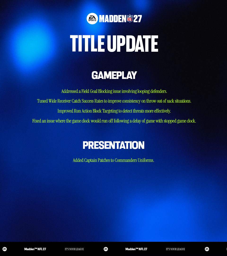 Madden NFL 27 Title Update Announced