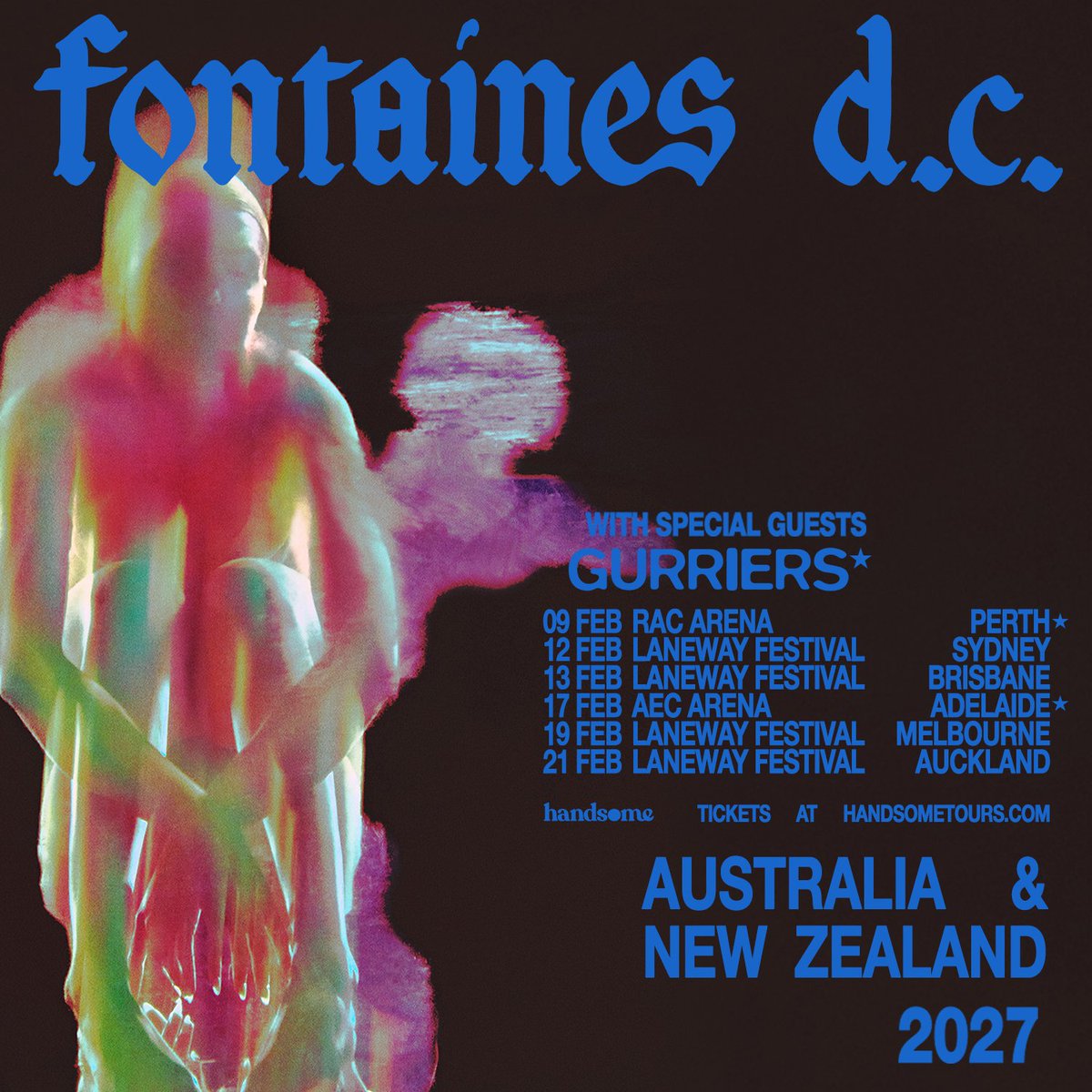 Ticketek_AU's tweet photo. 🚨 @fontainesdublin ARE BACK 🚨

Fontaines D.C. return to Australia in February 2027 for their biggest headline shows yet, with arena dates in Perth + Adelaide! 

And there’s more: their highly anticipated fifth album, Dopamine Chamber, arrives 16 October.  You don't want to miss this!

🎟️ Tickets on sale 9 Oct, 11am! https://t.co/x44N0lhwt5