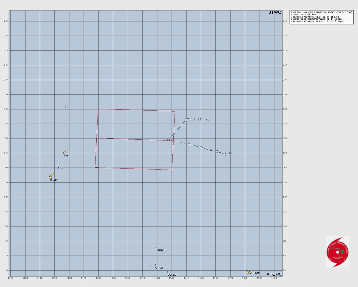 pacific_o's tweet photo. JTWC　Tropical Stormへのアラート発行
今後、発達しながら台風27号に成り…日本へ接近する可能性…留意。もっと東寄りになれば良いですが…［30日06時現在値］ https://t.co/a5AgzfIM9K