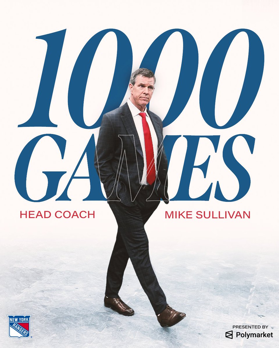 NYRangers's tweet photo. One thousand games coached.

Congrats on becoming the 33rd coach in @NHL history to reach this milestone, Sully! https://t.co/EDeEQuB3VR
