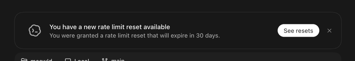 xiao_yi__'s tweet photo. After I complain I run out all of my token, I get a reset 5 mins age, thanks @ChatGPT @thsottiaux  very much! It will help me a lot https://t.co/bk6nZUl5Y4