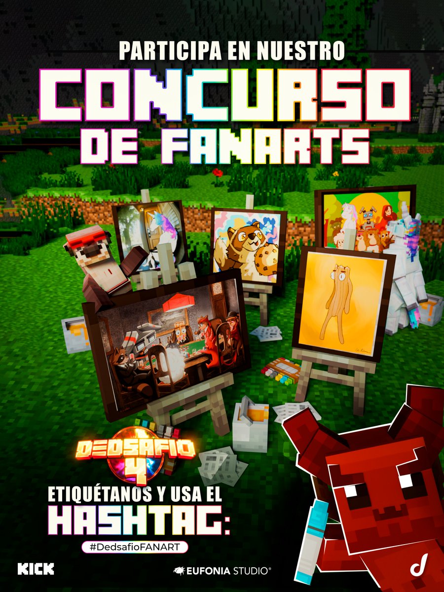 EufoniaClub's tweet photo. ¡Concurso de Fanarts de DEDSAFIO MINECRAFT 4!

A partir de este momento comienza el Concurso de Fanarts de la serie. Pueden participar utilizando #DedsafioFANART.

La galería se irá rellenando con los participatnes durante estos días. Además, en la última semana se anunciarán los ganadores para realizar un tour por el servidor.