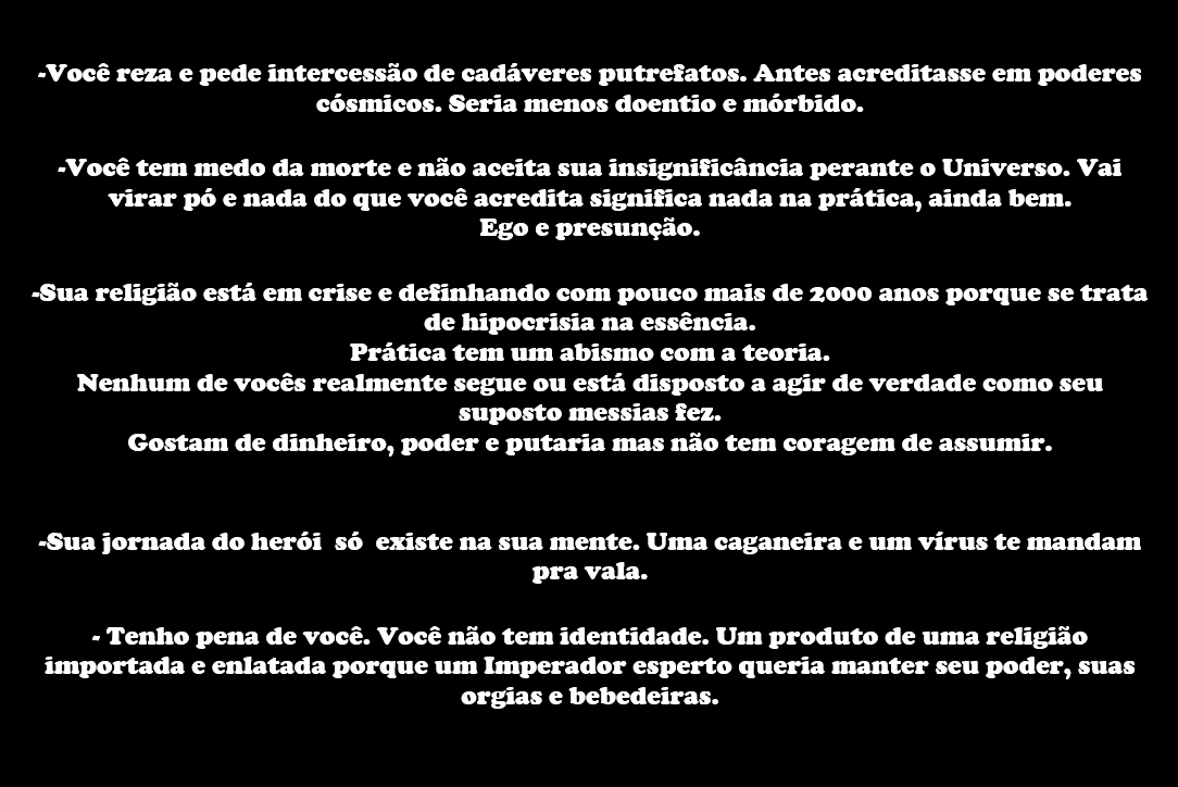 SATANAMAH666's tweet photo. @CrusaderDragoon @PrincepsArcanus Você e tipo um Paulo Kogos piorado.
Abobado demais.
Depois de ler, faça-nos um favor e se cale como uma boa ovelha. Dê a outra face e abaixa a cabeça. https://t.co/bzsdDTFqQ5