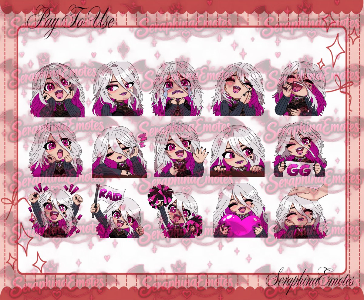 SeraphinaEmotes's tweet photo. 15 PREMADE SABLE WARD EMOTES ARE HERE! 

Give your Twitch/Kick/Discord chat some ✨personality✨ without waiting for a custom slot!

🎨 15 emotes
⚡ Ready to use
🎮 Perfect for streamers &amp; creators
💌 DM me to grab the set!

#SableWard #TwitchEmotes #StreamerEmotes #VTuber https://t.co/IG8pimg52c