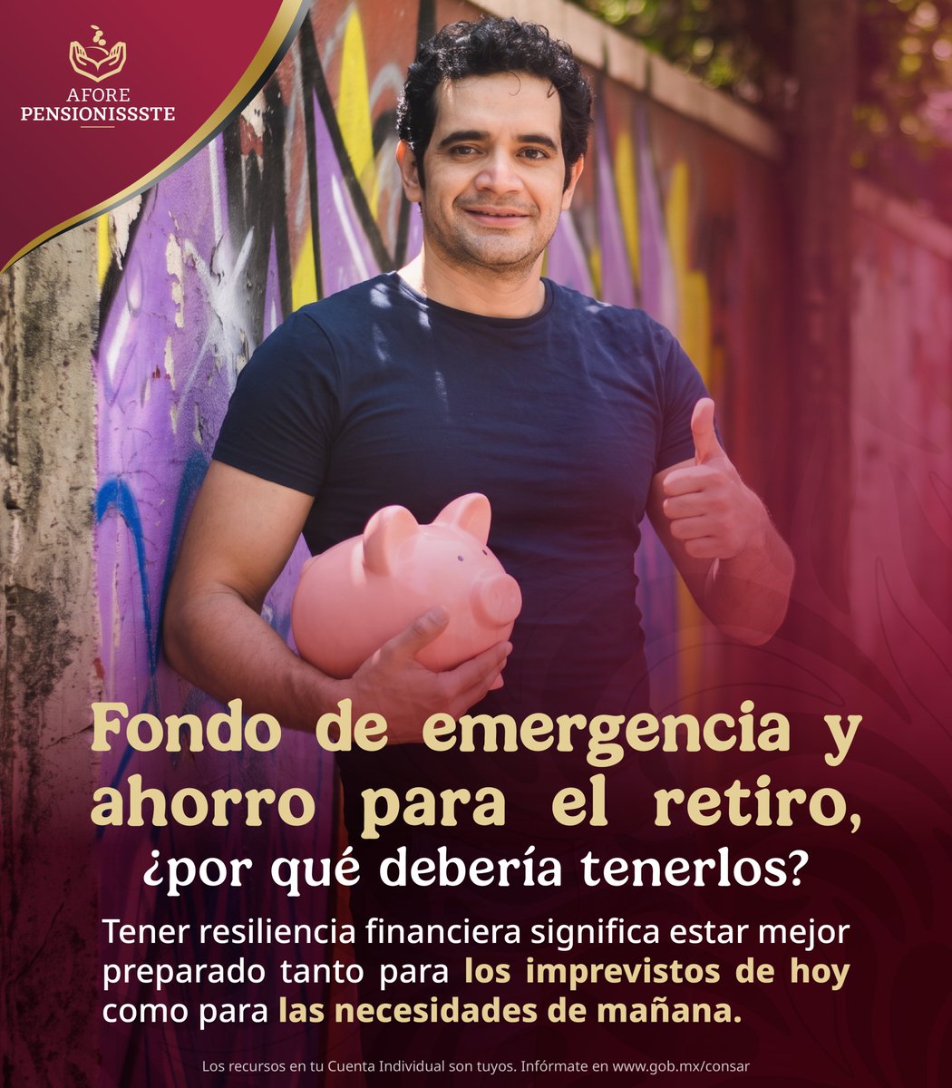 PENSIONISSSTE_'s tweet photo. Prepararte para un imprevisto no significa descuidar tu retiro.

Un fondo de emergencia puede ayudarte a resolver gastos inesperados; el ahorro para el retiro, en cambio, tiene un objetivo de largo plazo.

💡 Protege tu presente y sigue construyendo tu retiro.

#EducaciónFinanciera #ResilienciaFinanciera #AhorroParaElRetiro #AFOREPENSIONISSSTE