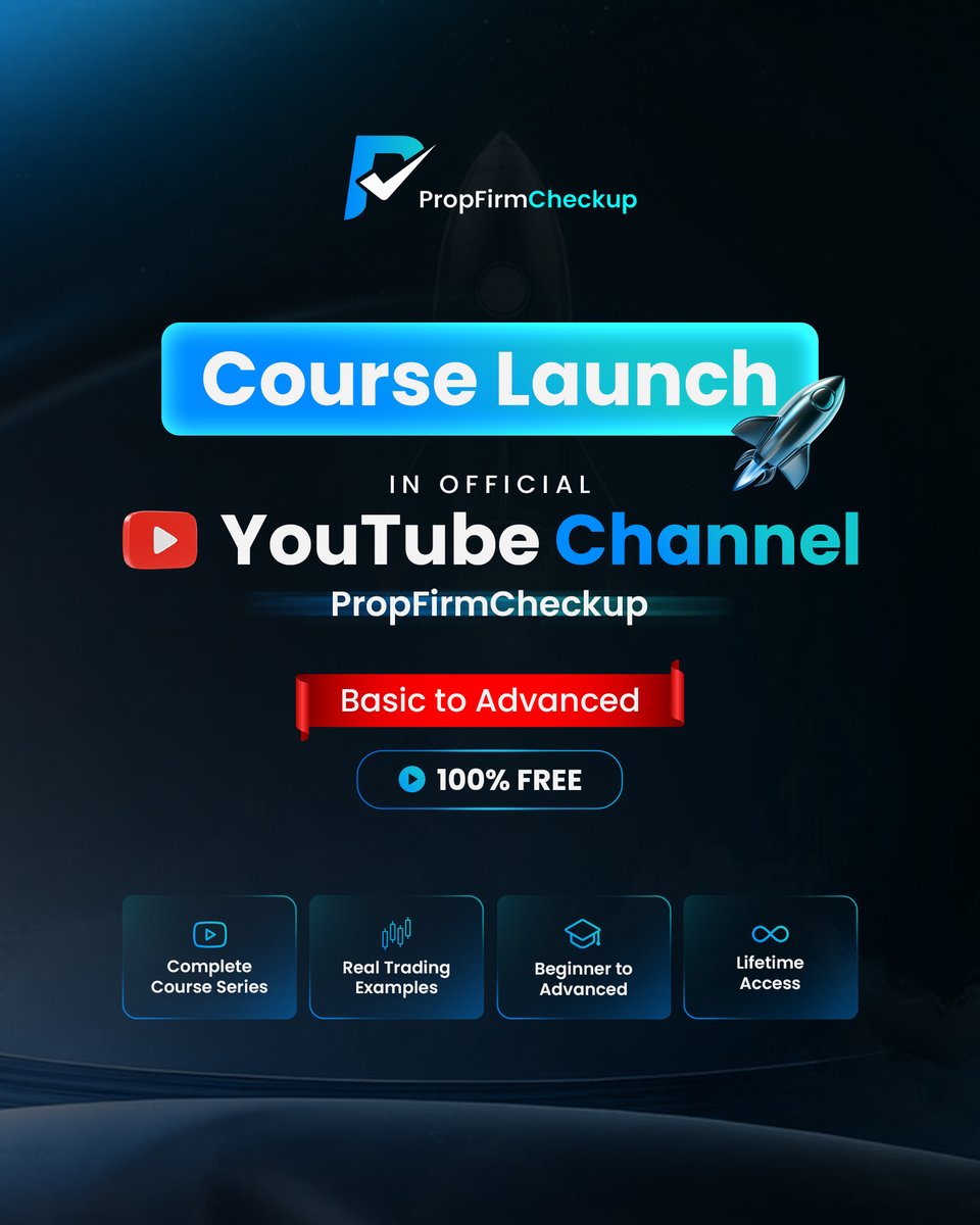 PropFirmChekup's tweet photo. 🚀 Exciting Announcement — PropFirm Course Is Now Live!

We’re officially launching the PropFirm Complete Trading Course Series on our YouTube channel — designed to help traders build a strong foundation, improve their trading skills, and understand the market with a more structured approach.

Whether you’re a complete beginner or already have experience in trading, this course will take you from basic concepts to advanced strategies through clear, practical, and easy-to-follow lessons.

Inside the course, you’ll get:

• A complete step-by-step trading course series
• Beginner-to-advanced trading concepts
• Real trading examples and practical market scenarios
• Structured lessons designed for better understanding
• Lifetime access through our official YouTube channel
• 100% FREE access — no hidden charges

Our goal is simple: to provide traders with quality educational content that can help them develop their knowledge, discipline, and understanding of trading.

This is just the beginning. More lessons, practical examples, and advanced trading content will be added to the series.

🎯 Start learning today and take your trading knowledge to the next level.

📺 Watch the complete course on the official PropFirmCheckup YouTube Channel.

Subscribe to the channel and turn on notifications so you don’t miss any upcoming lessons.

#PropFirmCheckup #TradingCourse #FreeTradingCourse #ForexTrading #propfirmtrading
