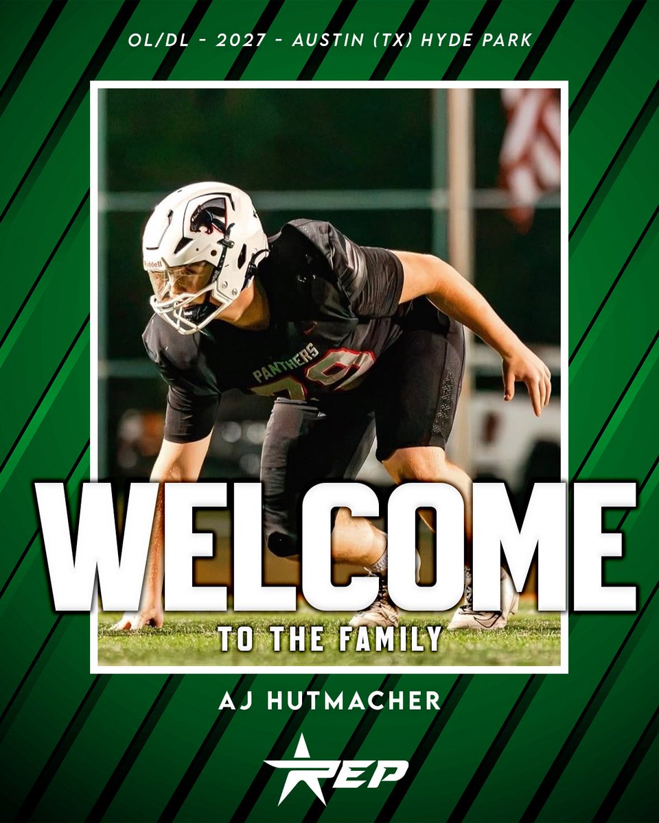 REPFootballRec's tweet photo. Locked In and Ready to Go 🔒  

Welcome to the REP Football Family, @AJHut2027 

Excited to have the 2027 OL/DL  from Austin (TX) Hyde Park on board and ready to get to work.  

#REPFootball #everyREPmatters #FootballRecruiting https://t.co/nAaN4OFoEF