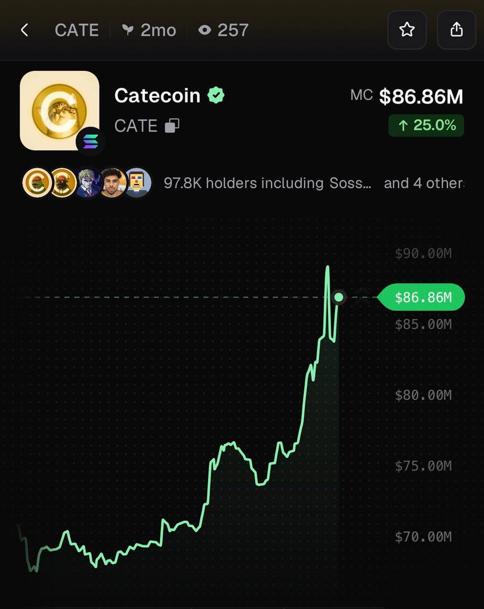 PumpfunEco's tweet photo. $CATE is rallying, currently up 25% in the past 4 hours! https://t.co/z7Azdl89tf