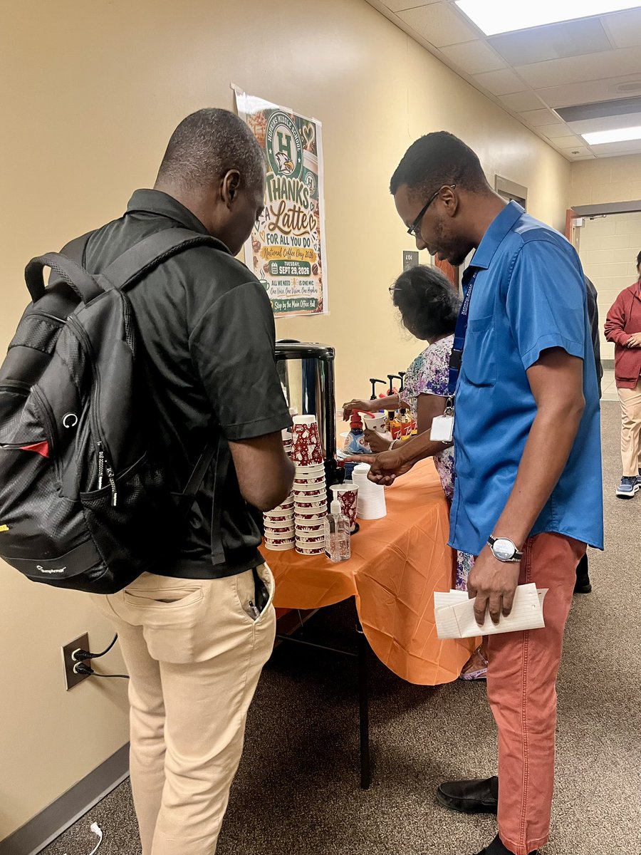 hopkinseagles's tweet photo. We celebrated National Coffee Day with a little caffeine and a whole lot of appreciation! Our staff enjoyed a coffee bar as a small way to say “Thanks a Latte for ALL you do!”

Good coffee, great people, &amp; even better school culture! 
#NationalCoffeeDay #ThanksALatte #OneHopkins https://t.co/ldQB32t6lH